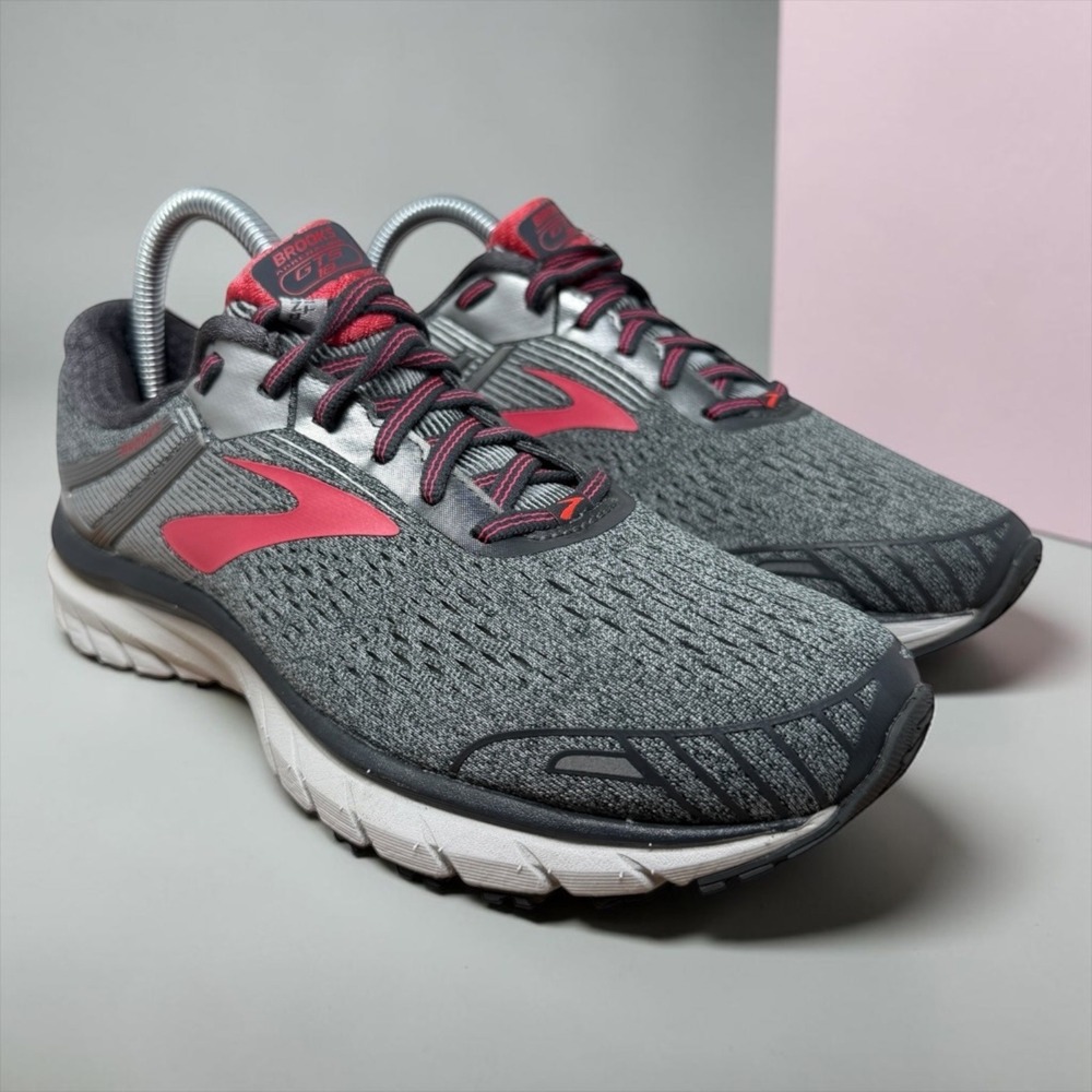 Brooks Adrenaline GTS 18 Running Shoes Womens 9.5 Grey Silver Pink 1202681B079